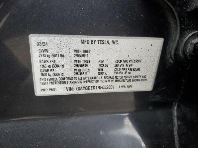 7SAYGDED1RF052031 - 2024 TESLA MODEL Y Մոխրագույն լուսանկար 13