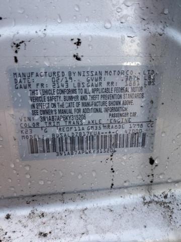 3N1AB7AP6KY315206 - 2019 NISSAN SENTRA S SILVER photo 13