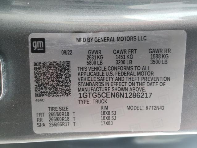 1GTG5CEN6N1286217 - 2022 GMC CANYON ELEVATION GRAY photo 12