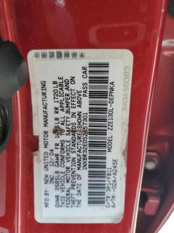 1NXBR32E05Z457301 - 2005 TOYOTA COROLLA CE RED photo 12