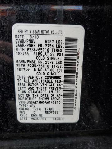 JN8AZ1MW0AW140910 - 2010 NISSAN MURANO S BLACK photo 13