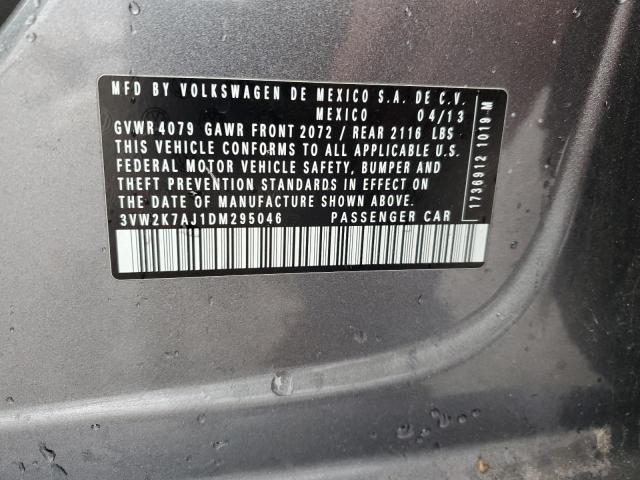 3VW2K7AJ1DM295046 - 2013 VOLKSWAGEN JETTA BASE Մոխրագույն լուսանկար 12