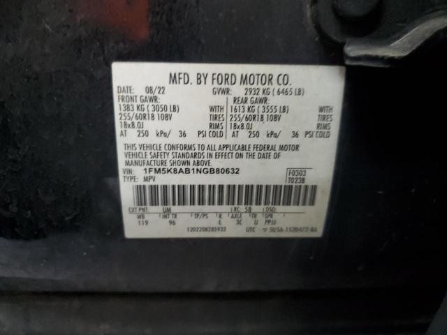 1FM5K8AB1NGB80632 - 2022 FORD EXPLORER POLICE INTERCEPTOR Qara foto 13