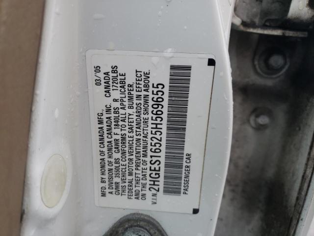 2HGES16525H569655 - 2005 HONDA CIVIC LX WHITE photo 12