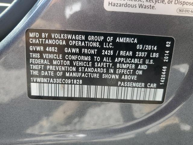 1VWBN7A33EC091828 - 2014 VOLKSWAGEN PASSAT SE GRAY photo 13