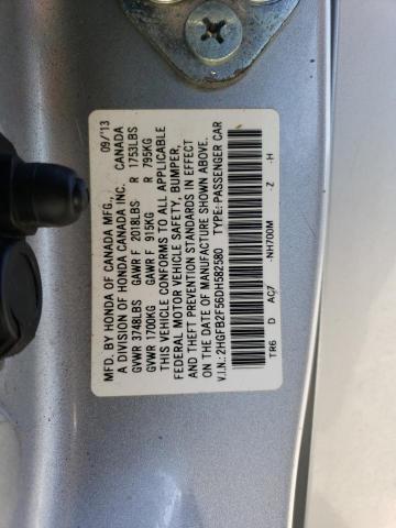 2HGFB2F56DH582580 - 2013 HONDA CIVIC LX SILVER photo 13