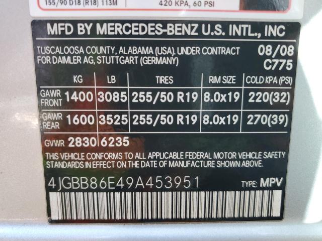 4JGBB86E49A453951 - 2009 MERCEDES-BENZ ML 350 SILVER photo 12