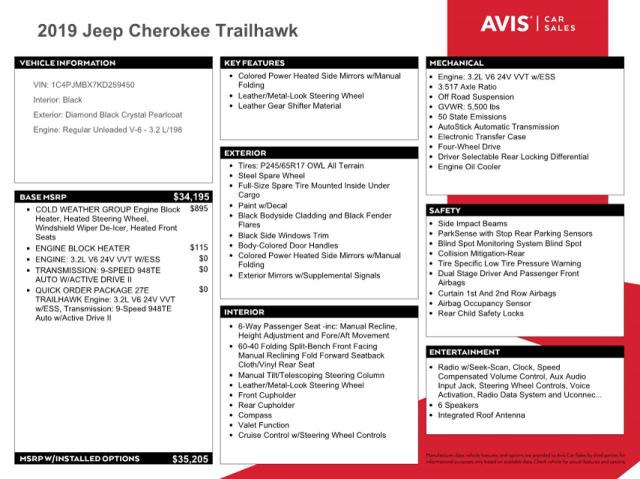 1C4PJMBX7KD259450 - 2019 JEEP CHEROKEE TRAILHAWK შავი ფოტო 13