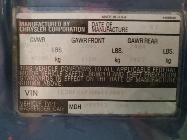 1C3BF66PXHW117807 - 1987 CHRYSLER FIFTH AVEN BLUE photo 12