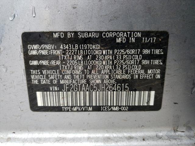 JF2GTAAC5JH264615 - 2018 SUBARU CROSSTREK SILVER photo 12