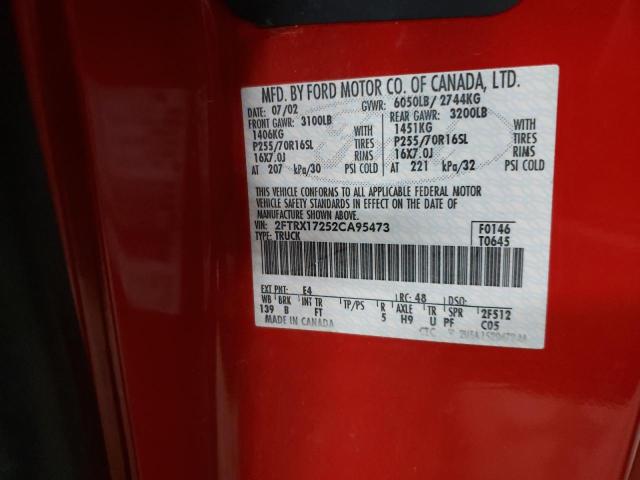 2FTRX17252CA95473 - 2002 FORD F150 RED photo 12