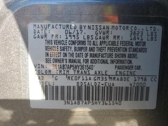 3N1AB7AP5HY361540 - 2017 NISSAN SENTRA S GRAY photo 12