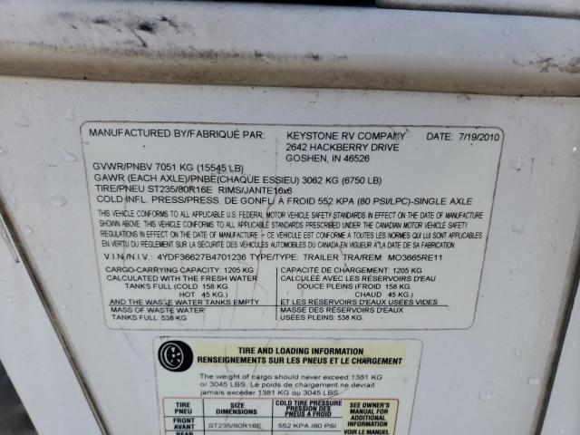 4YDF36627B4701236 - 2011 KEYSTONE MONTANA WHITE photo 10