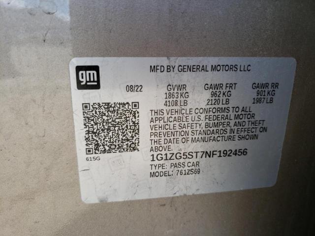 1G1ZG5ST7NF192456 - 2022 CHEVROLET MALIBU RS BEIGE photo 12