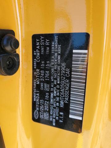 KMHTC6AD5GU279906 - 2016 HYUNDAI VELOSTER YELLOW photo 13