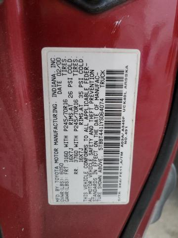 5TBBT4411YS064074 - 2000 TOYOTA TUNDRA ACCESS CAB ბურგუნდია ფოტო 12