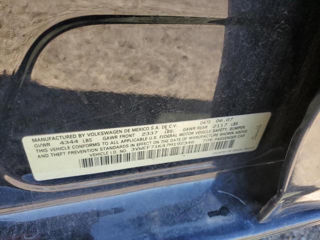 3VWEF71K47M192346 - 2007 VOLKSWAGEN JETTA WOLFSBURG შავი ფოტო 12