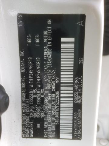5TDJKRFH7FS222606 - 2015 TOYOTA HIGHLANDER XLE WHITE photo 13