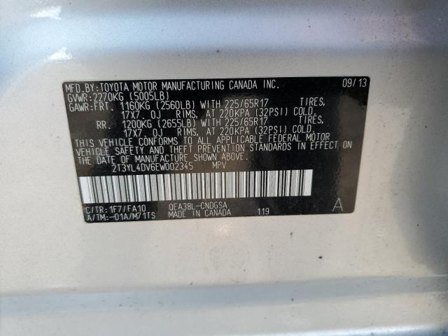 2T3YL4DV6EW002345 - 2014 TOYOTA RAV4 EV SILVER photo 13