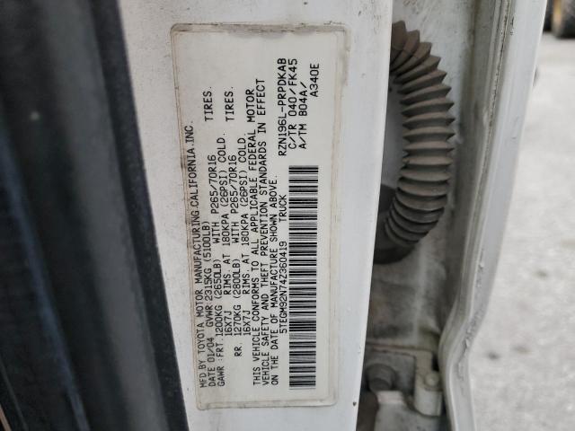 5TEGM92N74Z360419 - 2004 TOYOTA TACOMA DOUBLE CAB PRERUNNER WHITE photo 12