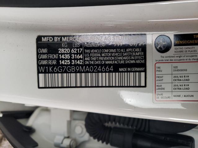 W1K6G7GB9MA024664 - 2021 MERCEDES-BENZ S 580 4MATIC WHITE photo 13