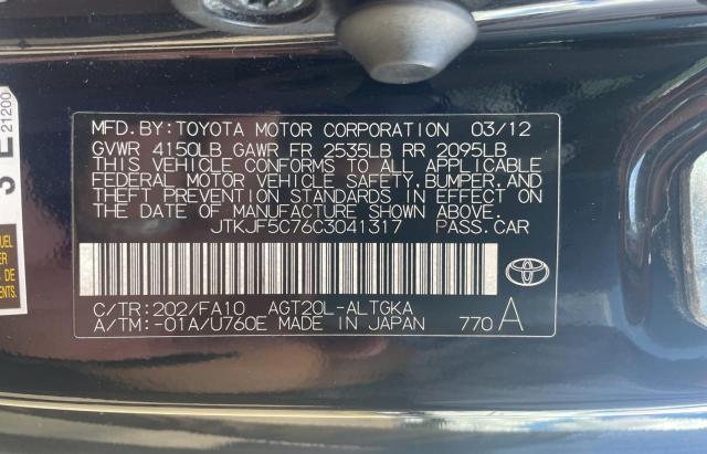 JTKJF5C76C3041317 - 2012 TOYOTA SCION TC BLACK photo 10