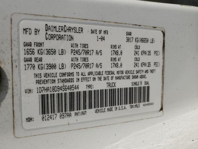 1D7HA18D94S640544 - 2004 DODGE RAM 1500 ST WHITE photo 12