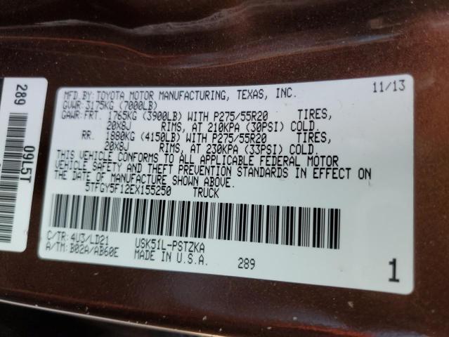 5TFGY5F12EX155250 - 2014 TOYOTA TUNDRA CREWMAX PLATINUM Braun Foto 12