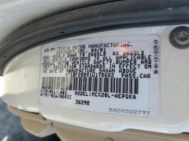 4T1BF28B91U178682 - 2001 TOYOTA AVALON XL WHITE photo 12