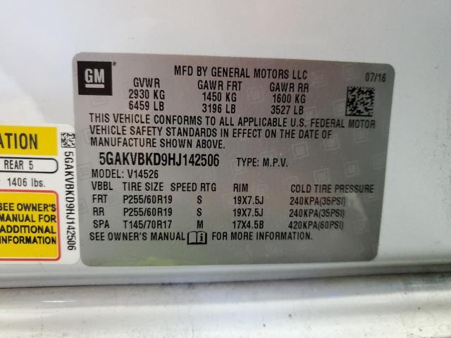 5GAKVBKD9HJ142506 - 2017 BUICK ENCLAVE PR WHITE photo 13