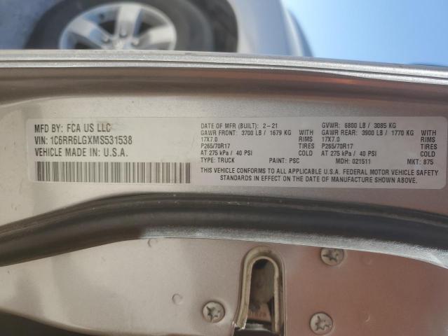 1C6RR6LGXMS531538 - 2021 RAM 1500 CLASS SLT 银色 照片 12