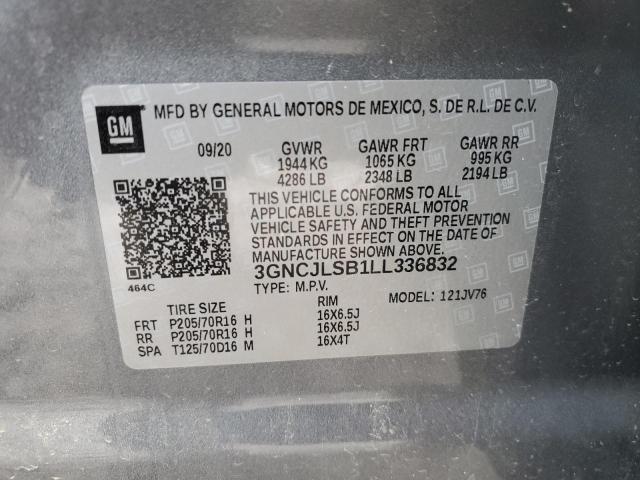 3GNCJLSB1LL336832 - 2020 CHEVROLET TRAX 1LT GRAY photo 14