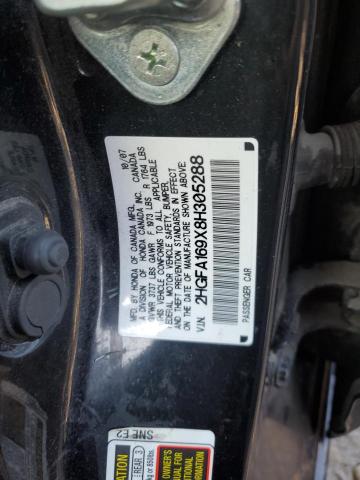 2HGFA169X8H305288 - 2008 HONDA CIVIC EXL შავი ფოტო 12