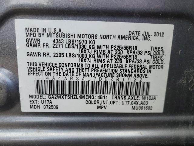 4A4AR3AU7DE001502 - 2013 MITSUBISHI OUTLANDER ES SILVER photo 13