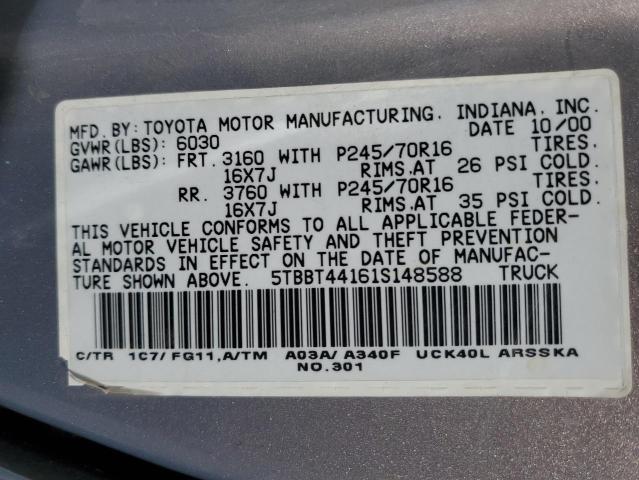 5TBBT44161S148588 - 2001 TOYOTA TUNDRA ACCESS CAB ნაცრისფერი ფოტო 12