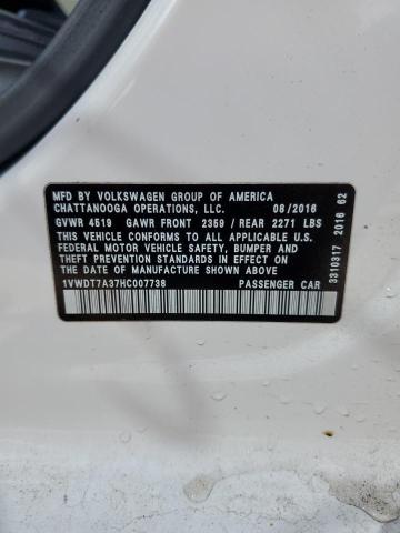 1VWDT7A37HC007738 - 2017 VOLKSWAGEN PASSAT R-LINE Սպիտակ լուսանկար 13