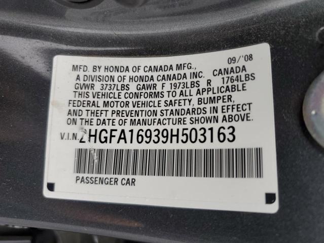 2HGFA16939H503163 - 2009 HONDA CIVIC EXL Boz foto 12