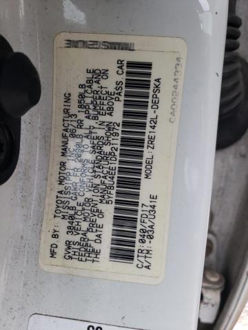 5YFBU4EE1DP211972 - 2013 TOYOTA COROLLA BASE თეთრი ფოტო 12