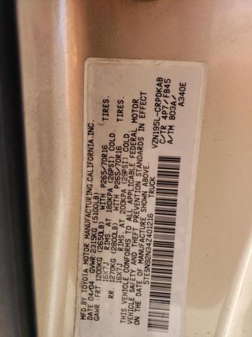 5TESN92N34Z401216 - 2004 TOYOTA TACOMA XTRACAB PRERUNNER 金色 照片 13