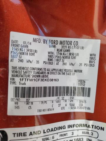 1FTFW1CF3EKD38163 - 2014 FORD F150 SUPERCREW ORANGE photo 12