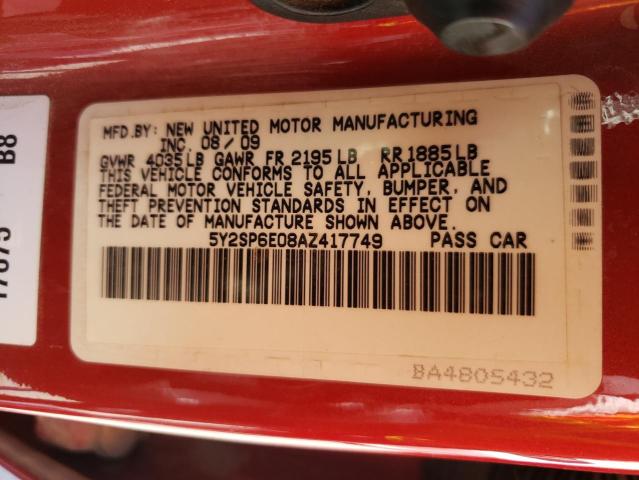 5Y2SP6E08AZ417749 - 2010 PONTIAC VIBE RED photo 12