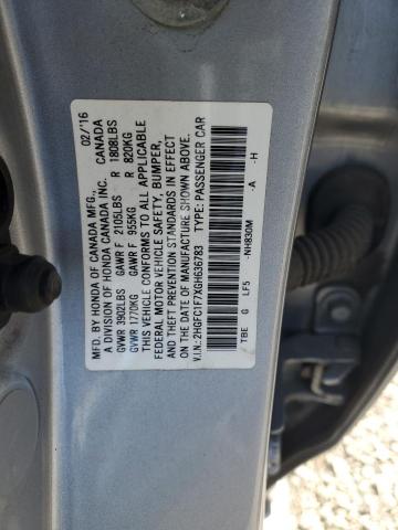 2HGFC1F7XGH636783 - 2016 HONDA CIVIC EXL SILVER photo 12
