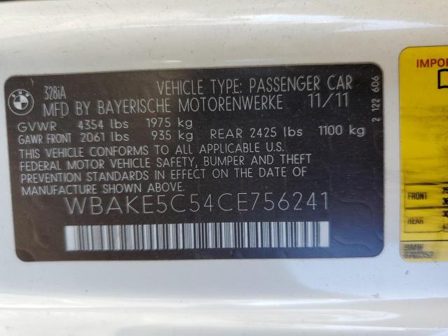 WBAKE5C54CE756241 - 2012 BMW 328 I SULEV WHITE photo 13