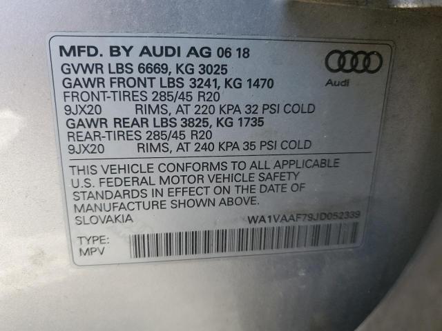 WA1VAAF79JD052339 - 2018 AUDI Q7 PRESTIGE SILVER photo 13