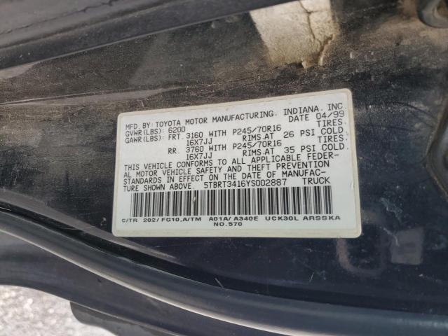 5TBRT3416YS002887 - 2000 TOYOTA TUNDRA ACCESS CAB შავი ფოტო 12