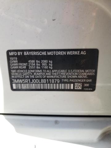 3MW5R1J00L8B11879 - 2020 BMW 330I WHITE photo 12