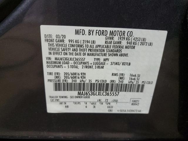 MAJ6S3GLXLC365557 - 2020 FORD ECOSPORT SE GRAY photo 13