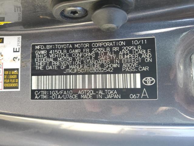 JTKJF5C71C3032542 - 2012 TOYOTA SCION TC ნაცრისფერი ფოტო 12