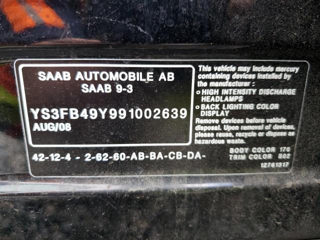 YS3FB49Y991002639 - 2009 SAAB 9-3 2.0T BLACK photo 12