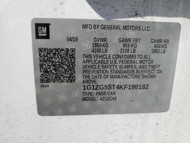 1G1ZG5ST4KF199182 - 2019 CHEVROLET MALIBU RS WHITE photo 12